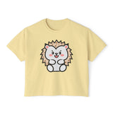 Kawaii Hedgehog Boxy Tee - Women's Graphic T-Shirt