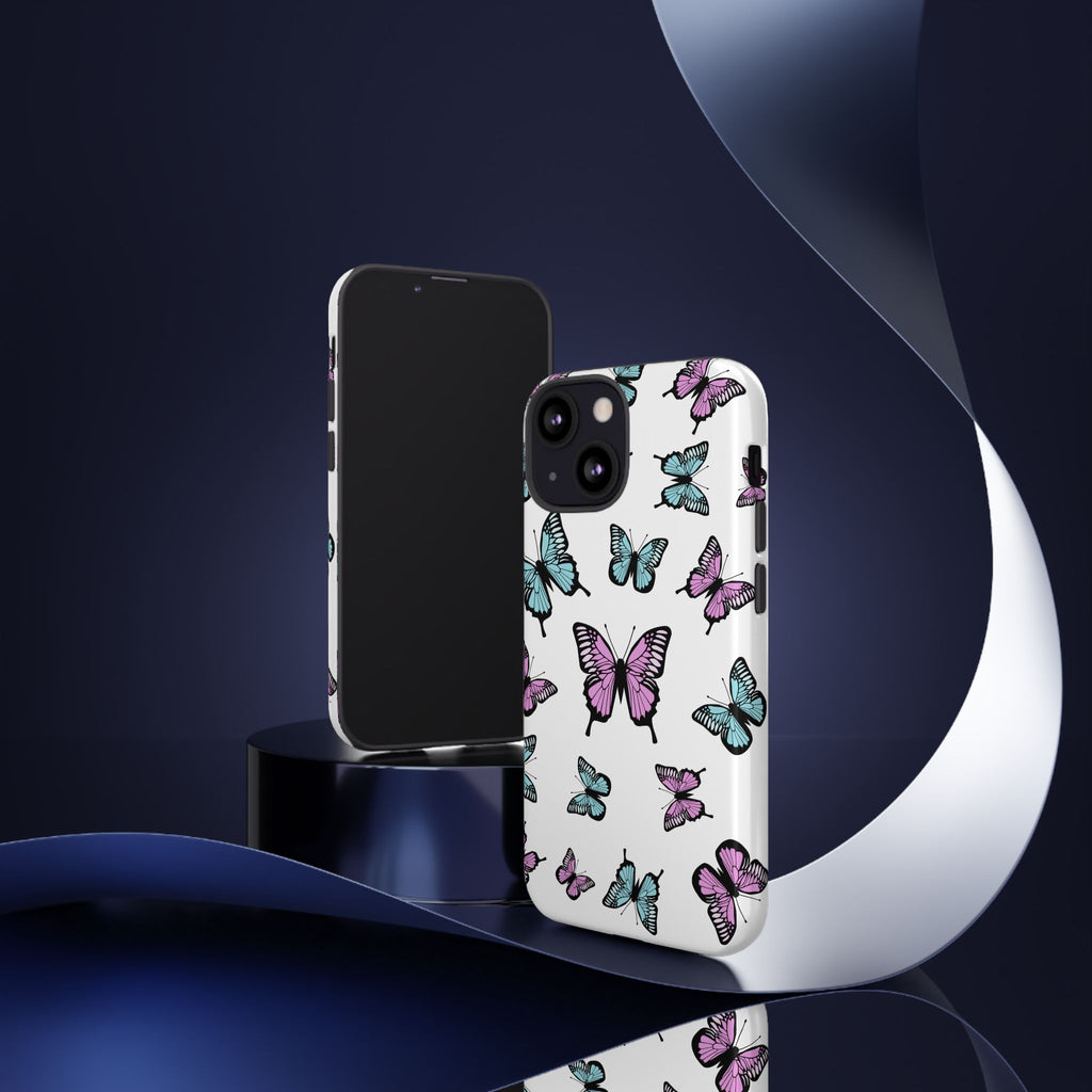 Butterfly Pattern White Background Phone Cases, Protective Cover, Strong Cases, Impact Resistant, Floral Design, Unique Gifts