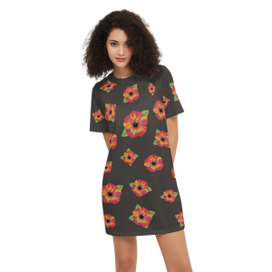 Poppy Flower Pattern Women's Short-Sleeve T-Shirt Dress-Heavyweight 225g