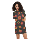 Poppy Flower Pattern Women's Short-Sleeve T-Shirt Dress-Heavyweight 225g