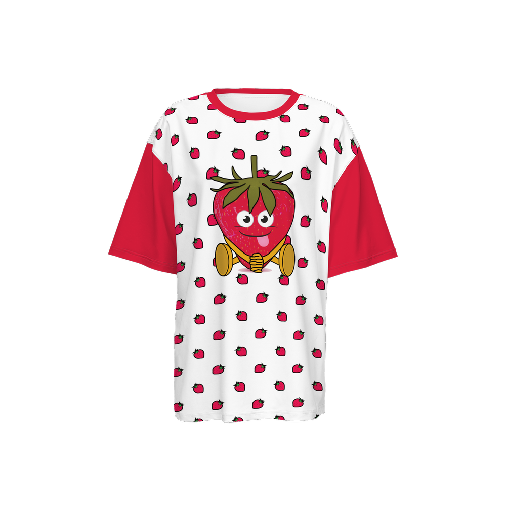 Cute Strawberry Oversized Short-Sleeve T-Shirt-Heavyweight 225g