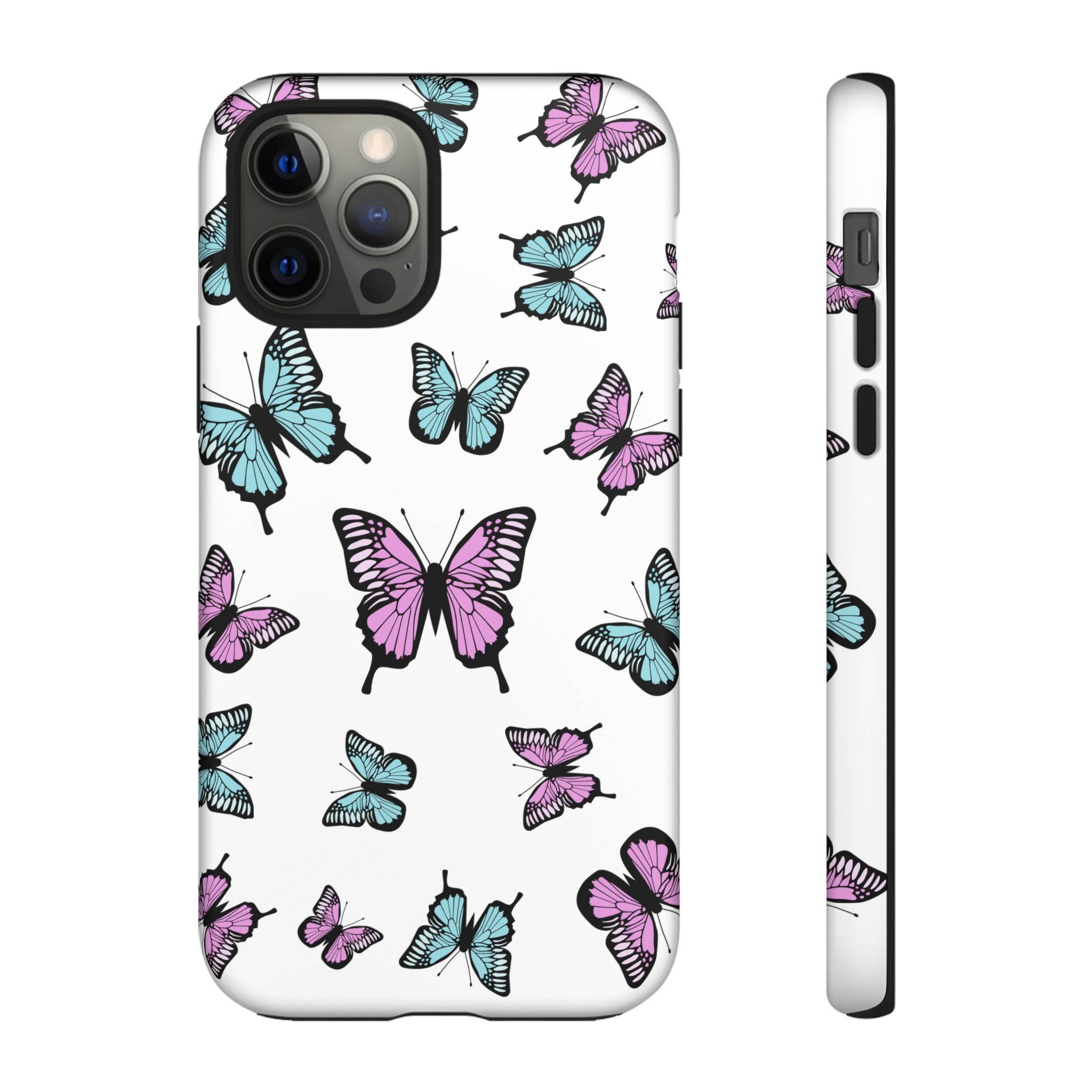 Butterfly Pattern White Background Phone Cases, Protective Cover, Strong Cases, Impact Resistant, Floral Design, Unique Gifts