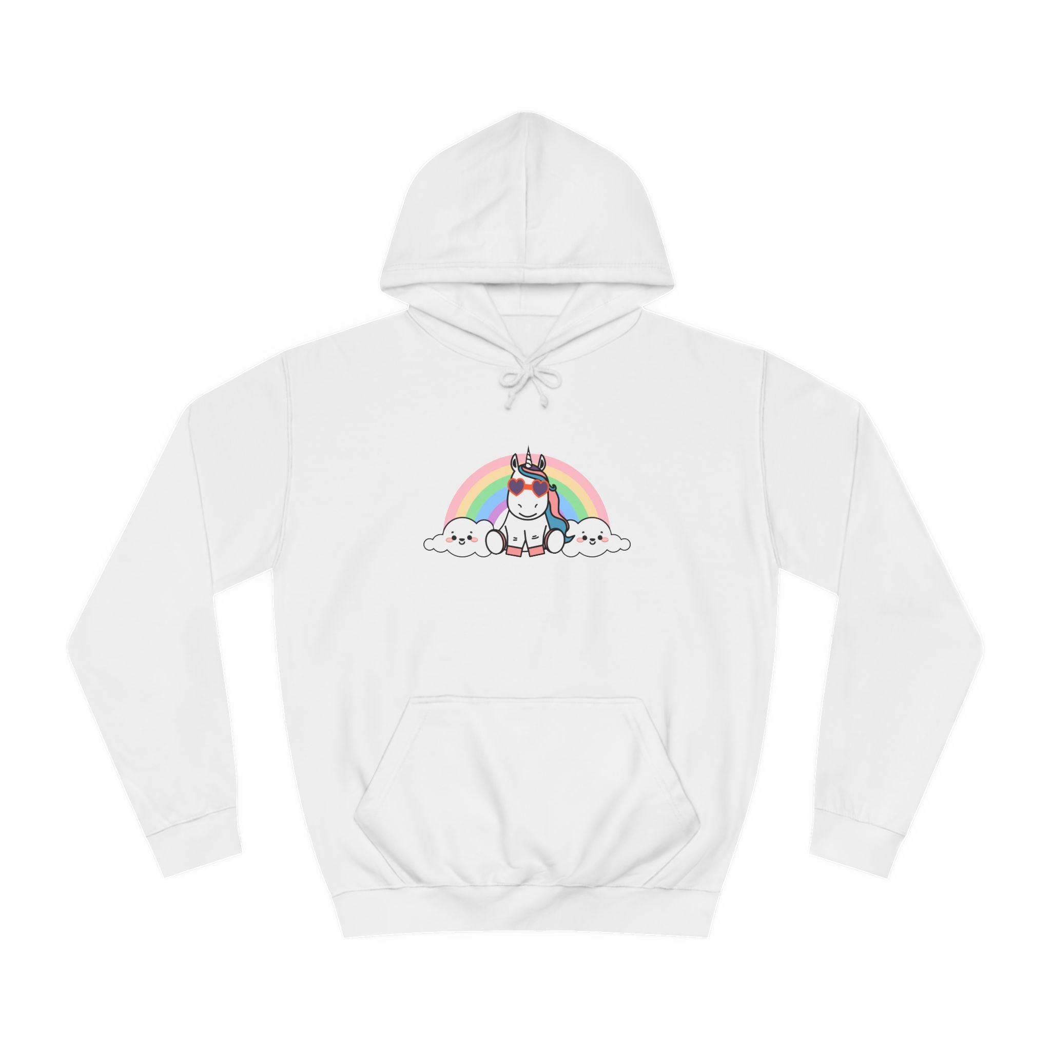 Kawaii Unicorn with Rainbow Hoodie, Cute Rainbow Unicorn Sweatshirt, Magical Unicorn College Jacket, Colorful Unicorn Hoody, Fantasy Hooded