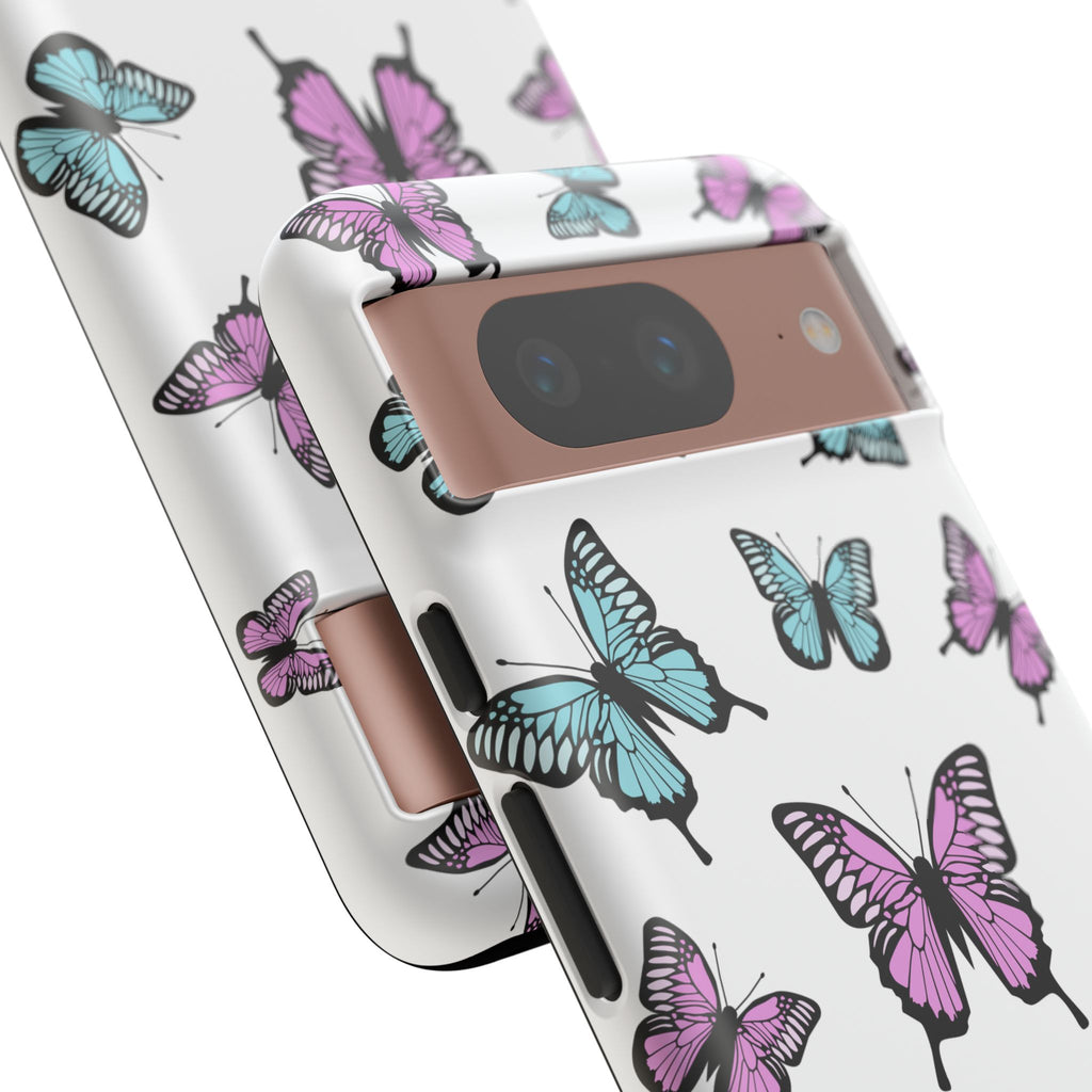 Butterfly Pattern White Background Phone Cases, Protective Cover, Strong Cases, Impact Resistant, Floral Design, Unique Gifts