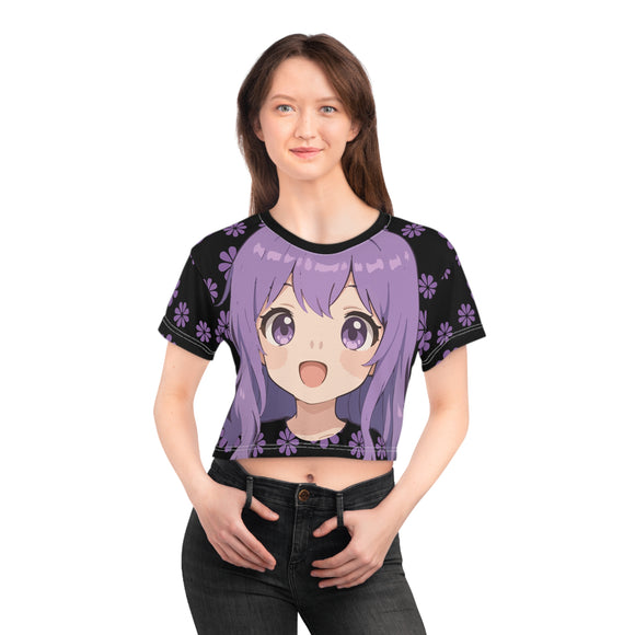 Anime Blossom Crop Tee - Kawaii Japanese Floral Graphic Top