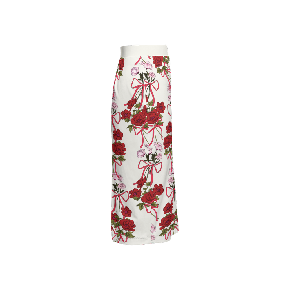 Roses and Ribbons Women's Back Split Pencil Skirt-Heavy Knit