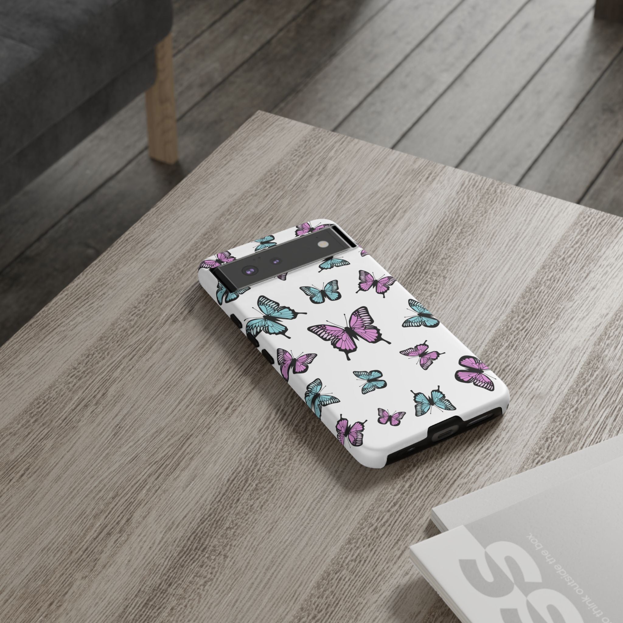 Butterfly Pattern White Background Phone Cases, Protective Cover, Strong Cases, Impact Resistant, Floral Design, Unique Gifts