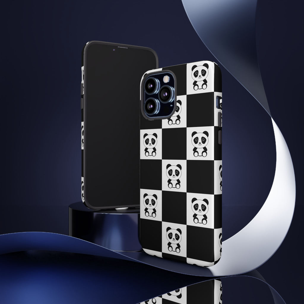 Panda Chessboard Tough Cases, Cute Panda Phone Covers, Chess Pattern iPhone Case, Board Games Phone Accessories, Animal Lover Tech