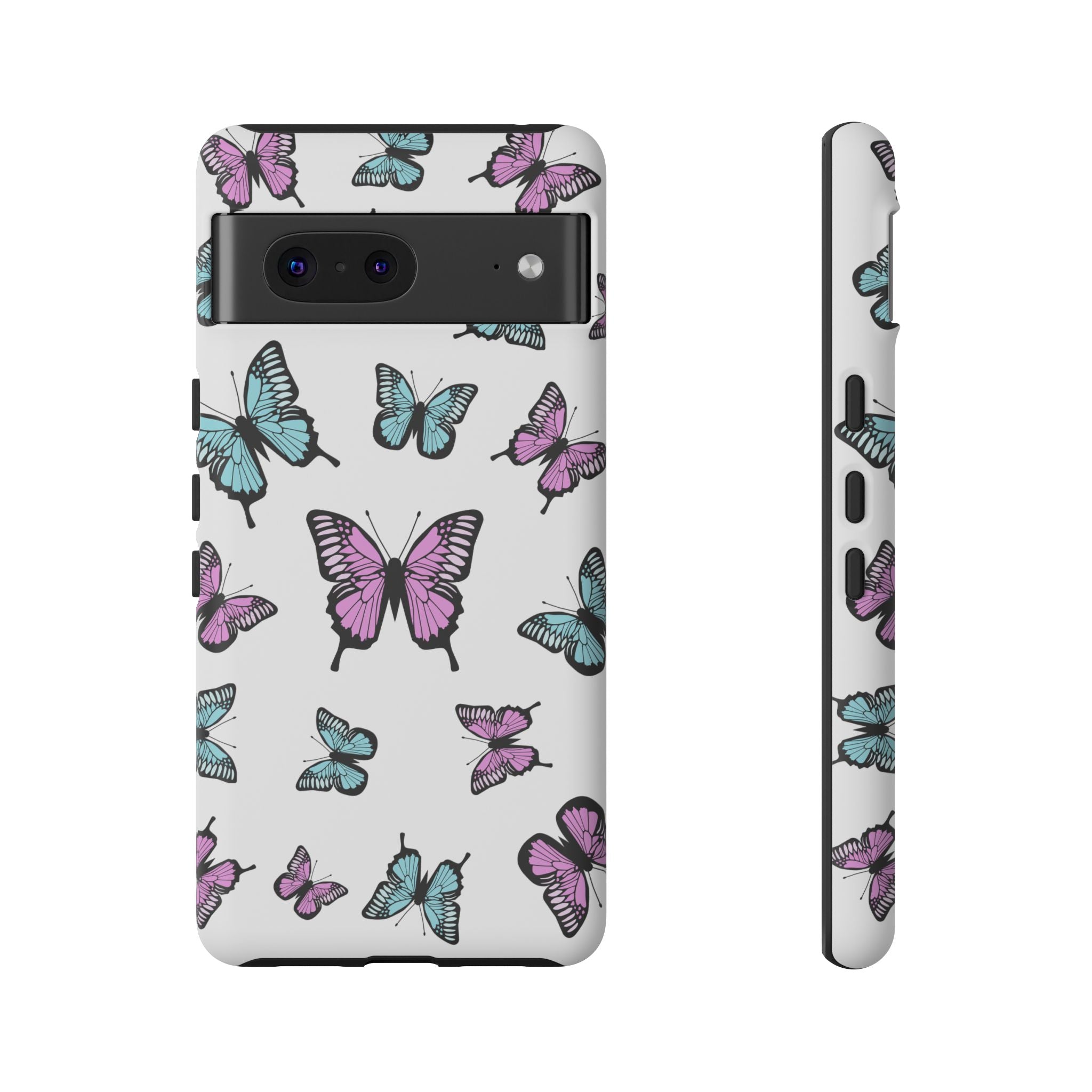 Butterfly Pattern White Background Phone Cases, Protective Cover, Strong Cases, Impact Resistant, Floral Design, Unique Gifts