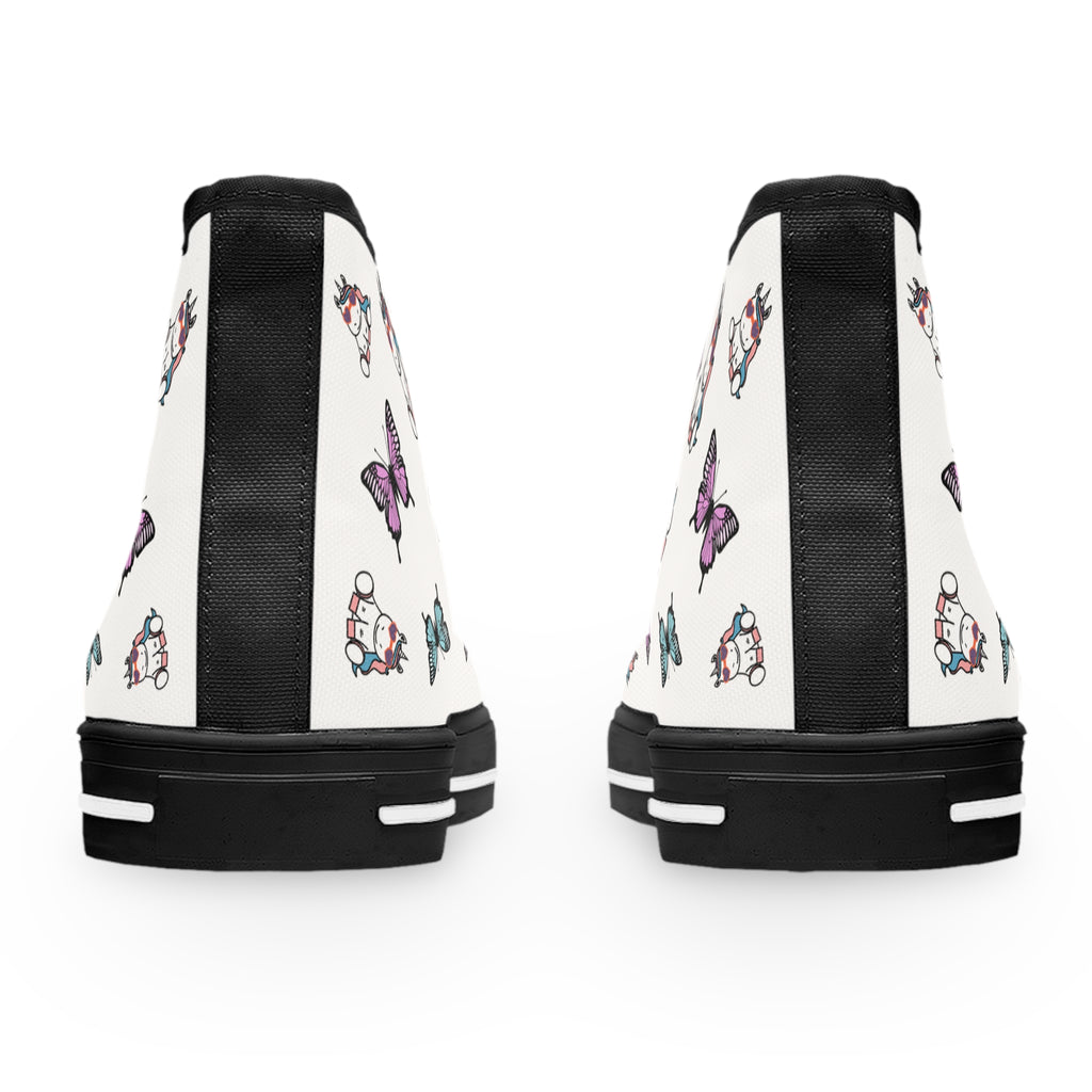 Kawaii Unicorn Women's High Top Sneakers, Cute Sneaker Shoes, Magical Fairy Tale Unicorn Footwear, Gift for Unicorn Lovers, Unicorn