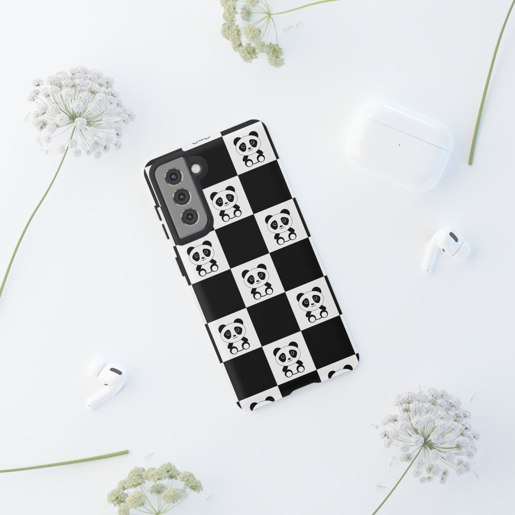 Panda Chessboard Tough Cases, Cute Panda Phone Covers, Chess Pattern iPhone Case, Board Games Phone Accessories, Animal Lover Tech