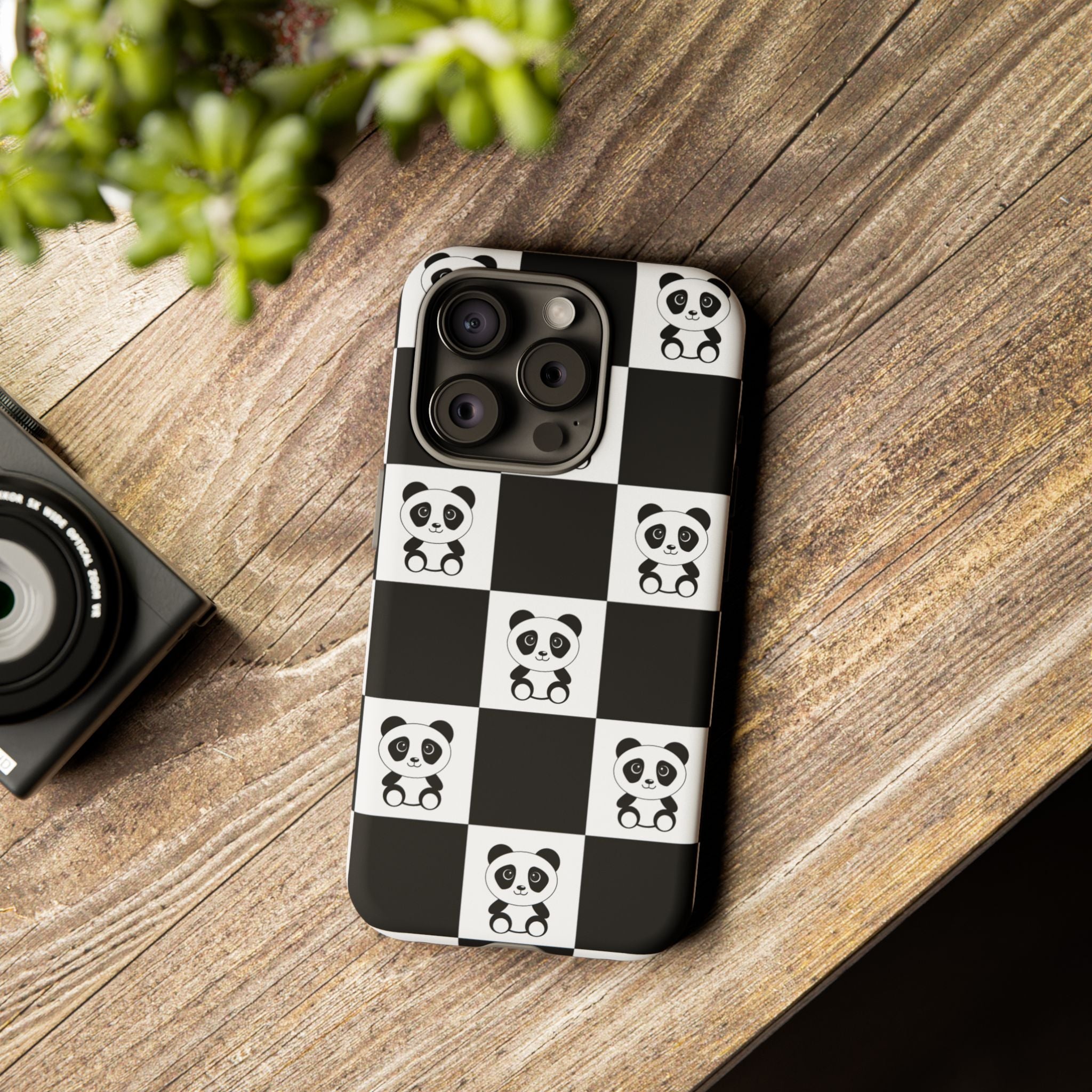 Panda Chessboard Tough Cases, Cute Panda Phone Covers, Chess Pattern iPhone Case, Board Games Phone Accessories, Animal Lover Tech