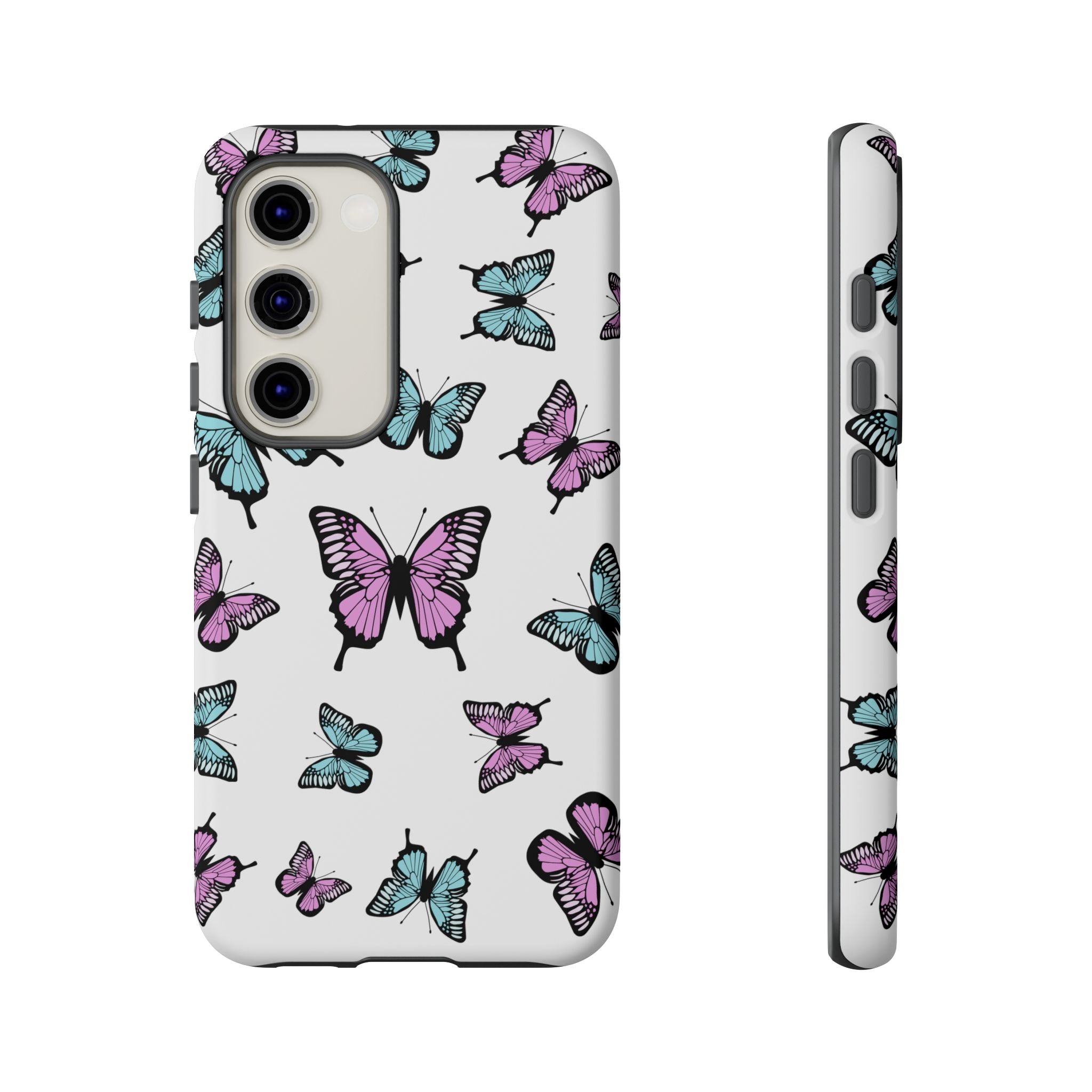 Butterfly Pattern White Background Phone Cases, Protective Cover, Strong Cases, Impact Resistant, Floral Design, Unique Gifts