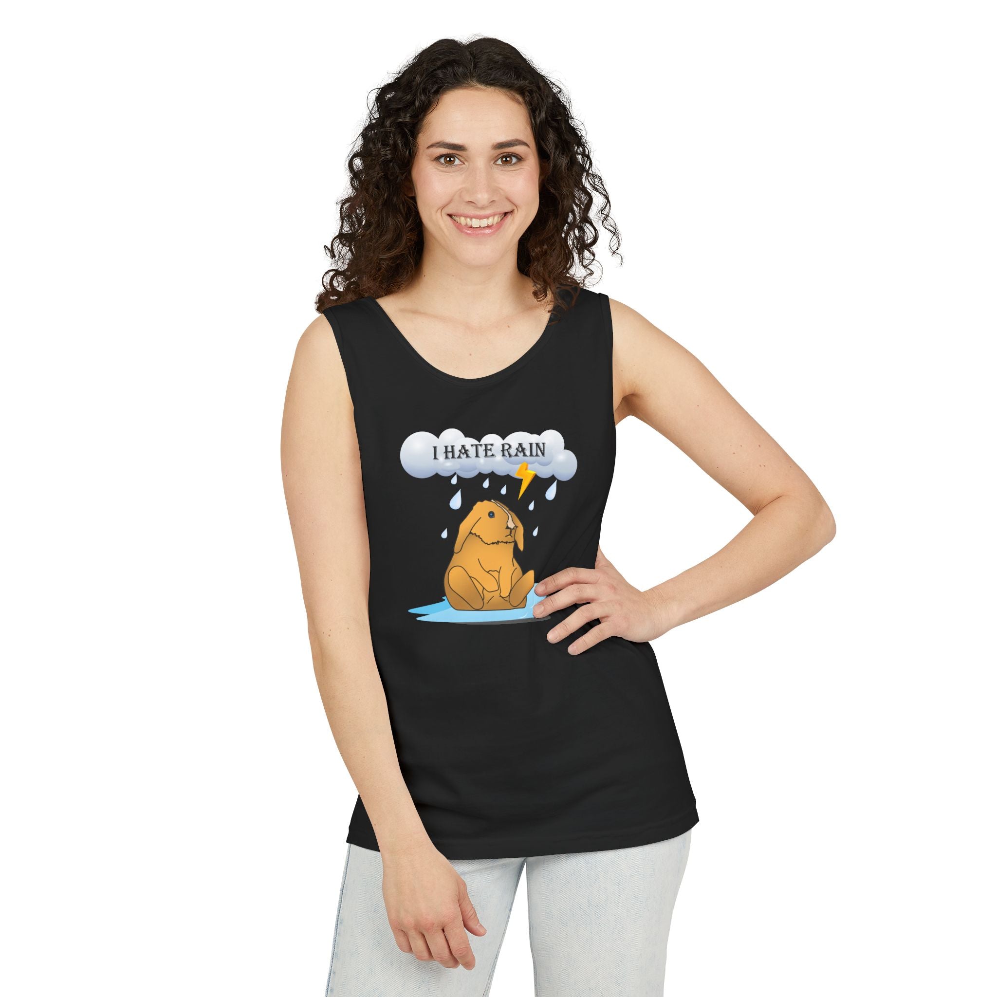I Hate Rain Rabbit Tank Top, Sleeveless Tee, Summer Shirt, Funny Graphic Top, Rabbit Lover Gift