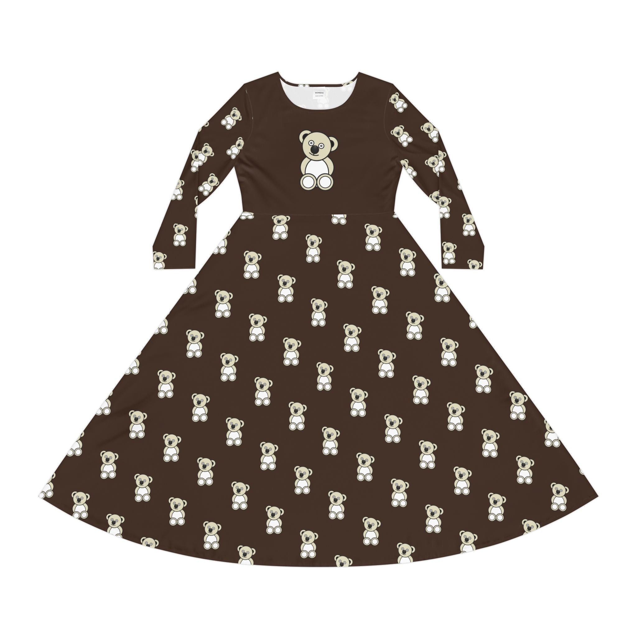 Cute Bear Women's Long Sleeve Dress dark-brown