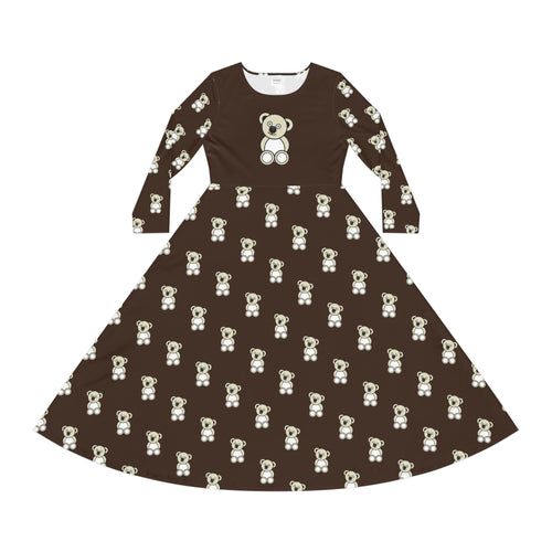 Cute Bear Women's Long Sleeve Dress dark-brown