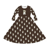 Cute Bear Women's Long Sleeve Dress dark-brown