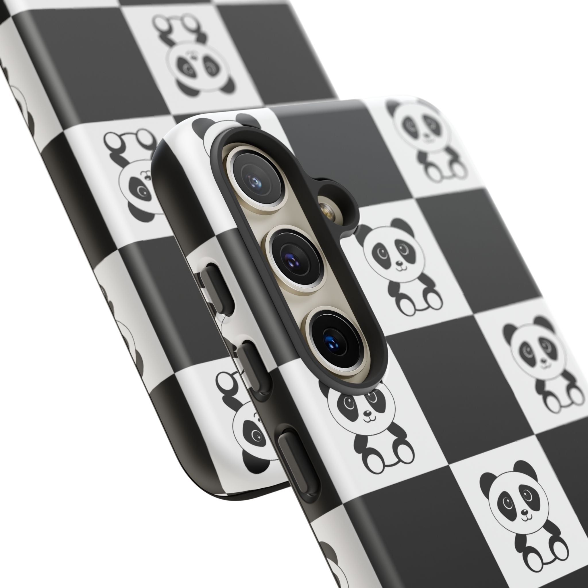 Panda Chessboard Tough Cases, Cute Panda Phone Covers, Chess Pattern iPhone Case, Board Games Phone Accessories, Animal Lover Tech