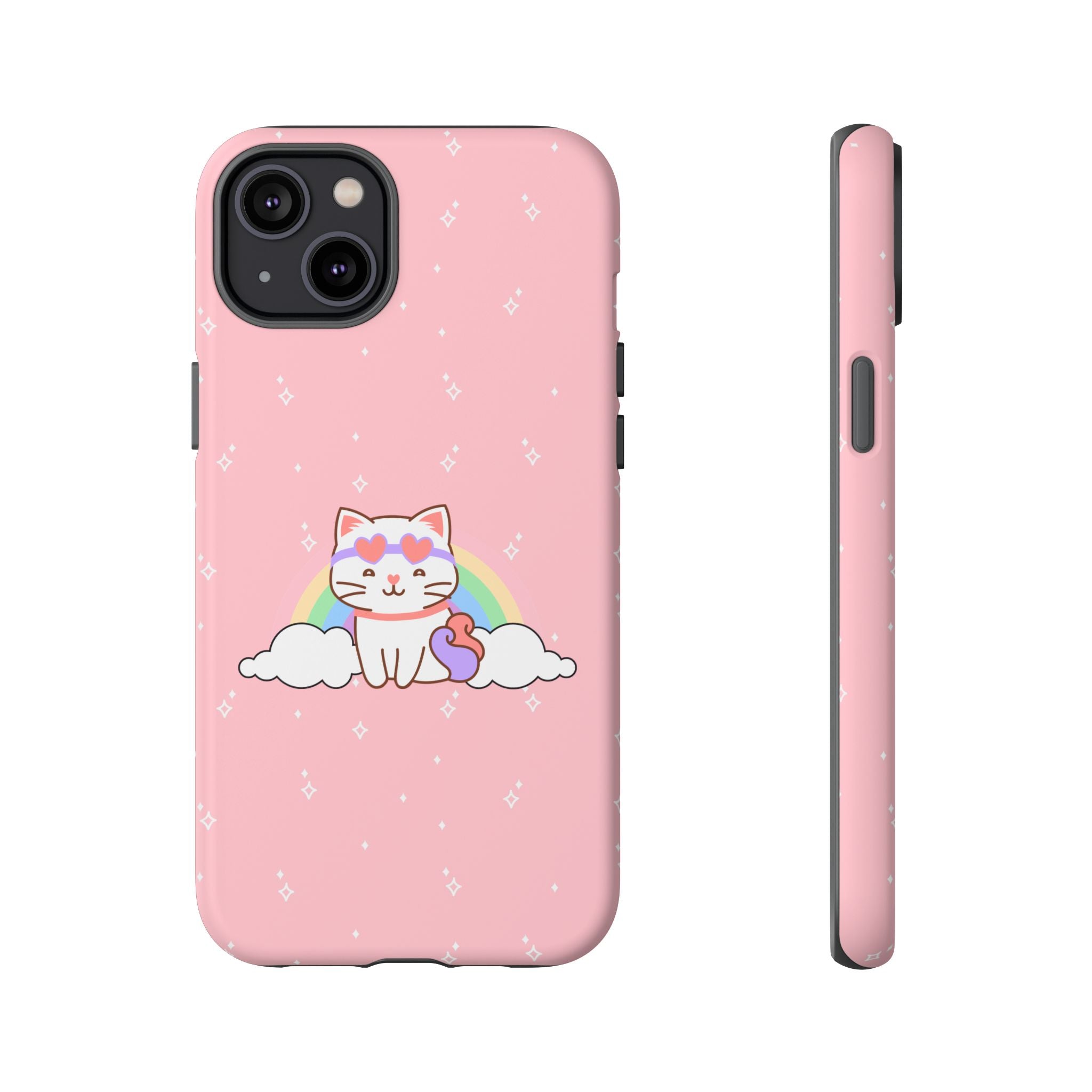 Kawaii Cat Rainbow Tough Cases, Cute Kitty Phone Cover, Protective Phone Case, Adorable Cat Lover Gift, Fun Rainbow Cat Phone Accessories
