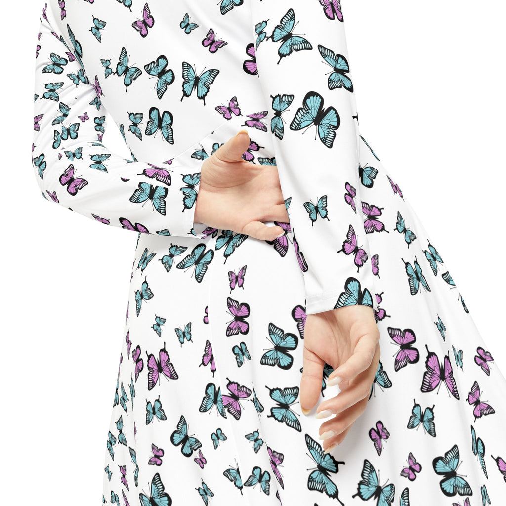 Butterfly Pattern Women's Long Sleeve Dance Dress - Elegant Dancewear for Women, Dance Costume, Performance Outfit, Ballet Attire