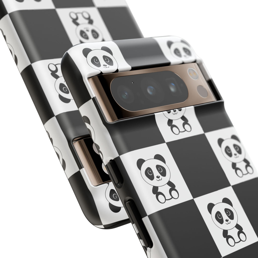 Panda Chessboard Tough Cases, Cute Panda Phone Covers, Chess Pattern iPhone Case, Board Games Phone Accessories, Animal Lover Tech