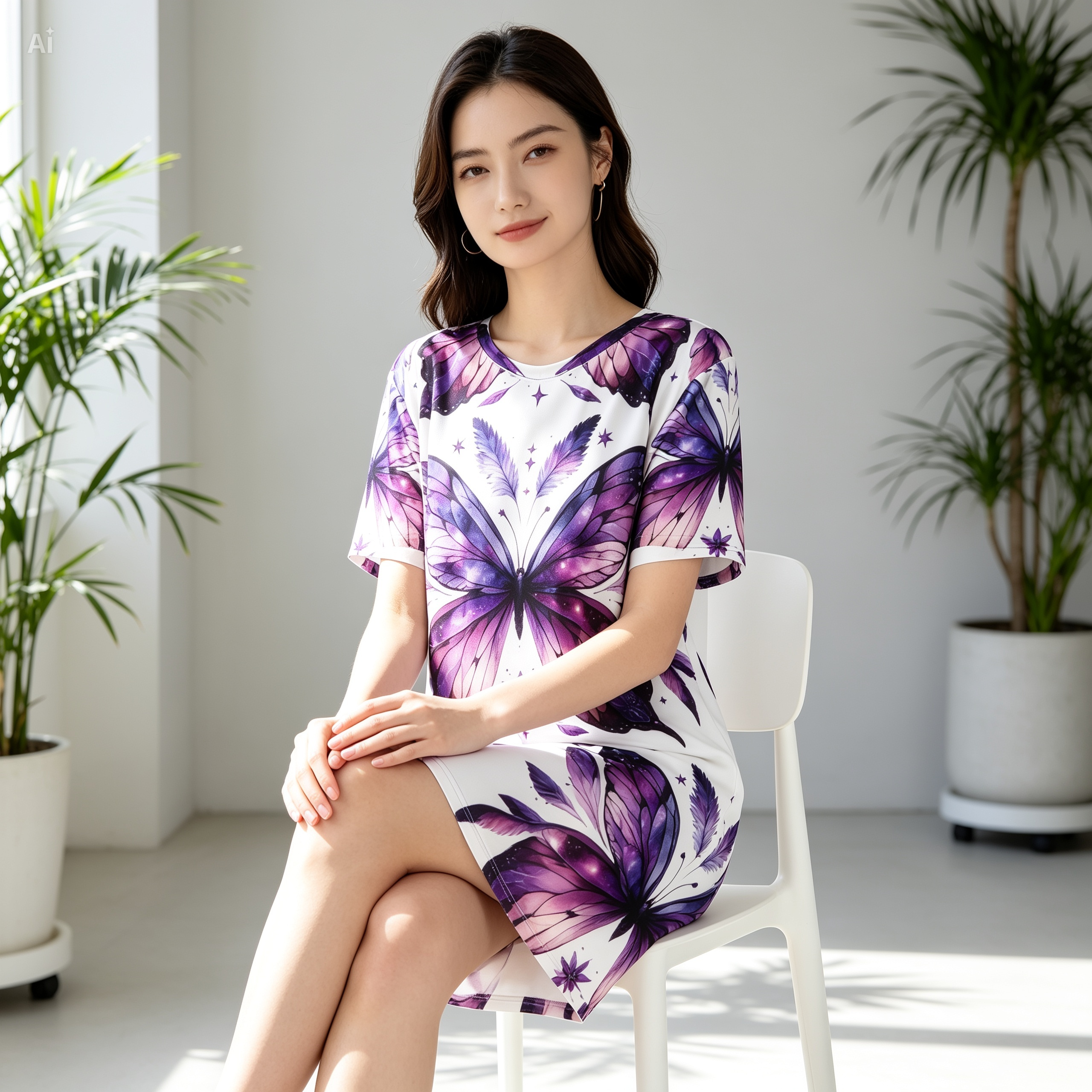 Purple Butterfly T-Shirt Dress – Fairycore Casual Summer Dress