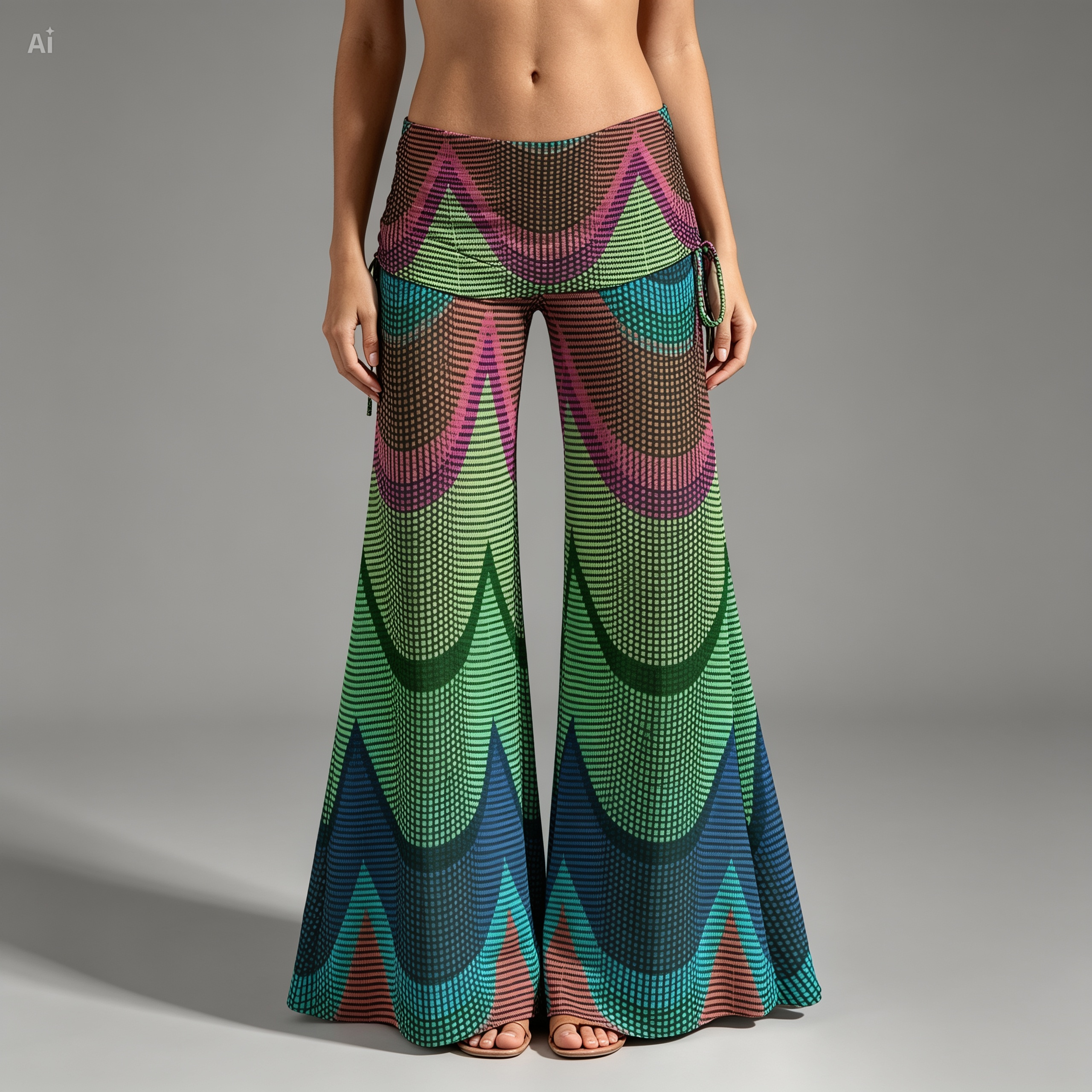 Rainbow Wave Wide Leg Pants – Boho Fold Over Palazzo Pants
