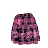 Pink Plaid Ruffle Mini Skirt – Gothic Skull Aesthetic Skater Skirt