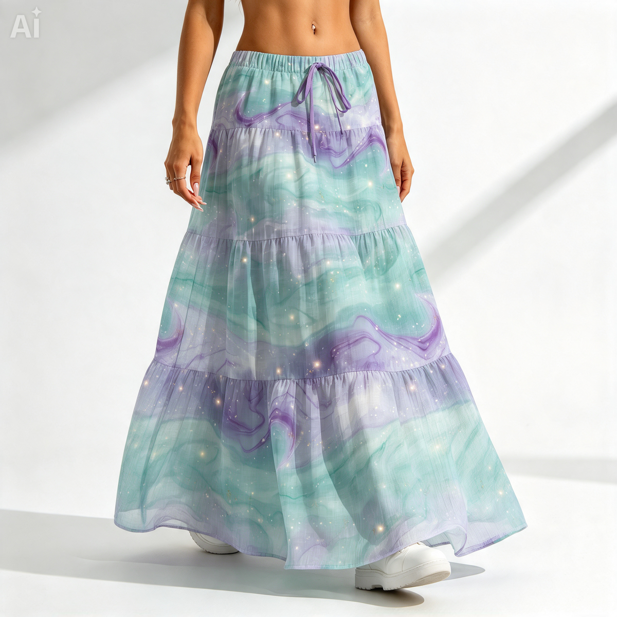 Pastel Galaxy Tiered Maxi Skirt
