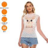 Women's Cute Bunny and Star Print Sheer Mesh Long Sleeve T-Shirt - Sexy & Breathable Design