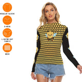 Women's Honeycomb Bee Mesh Long Sleeve Crop Top - Sexy Yellow Black Kawaii Aesthetic Shirt