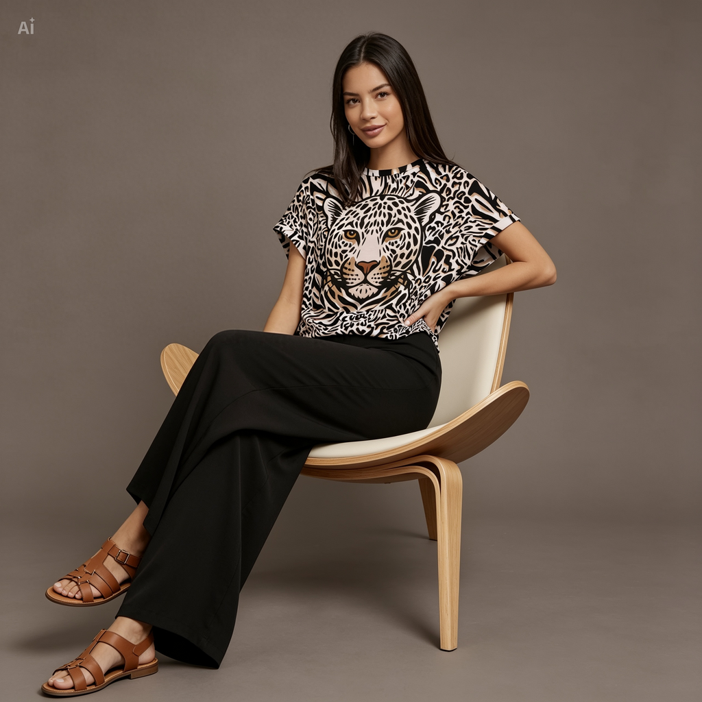 Leopard Open Back T-Shirt – Animal Print Athleisure Workout Top