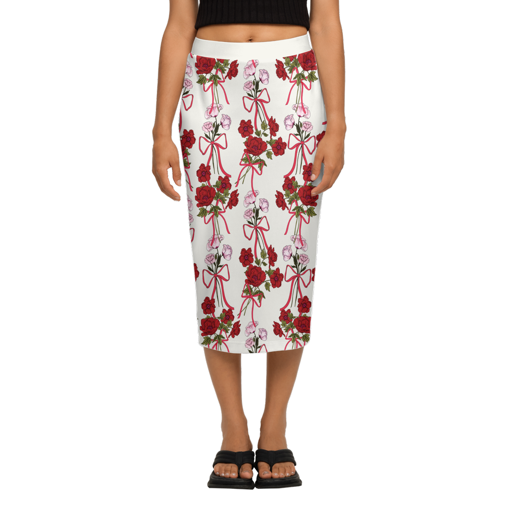 Roses and Ribbons Women's Back Split Pencil Skirt-Heavy Knit