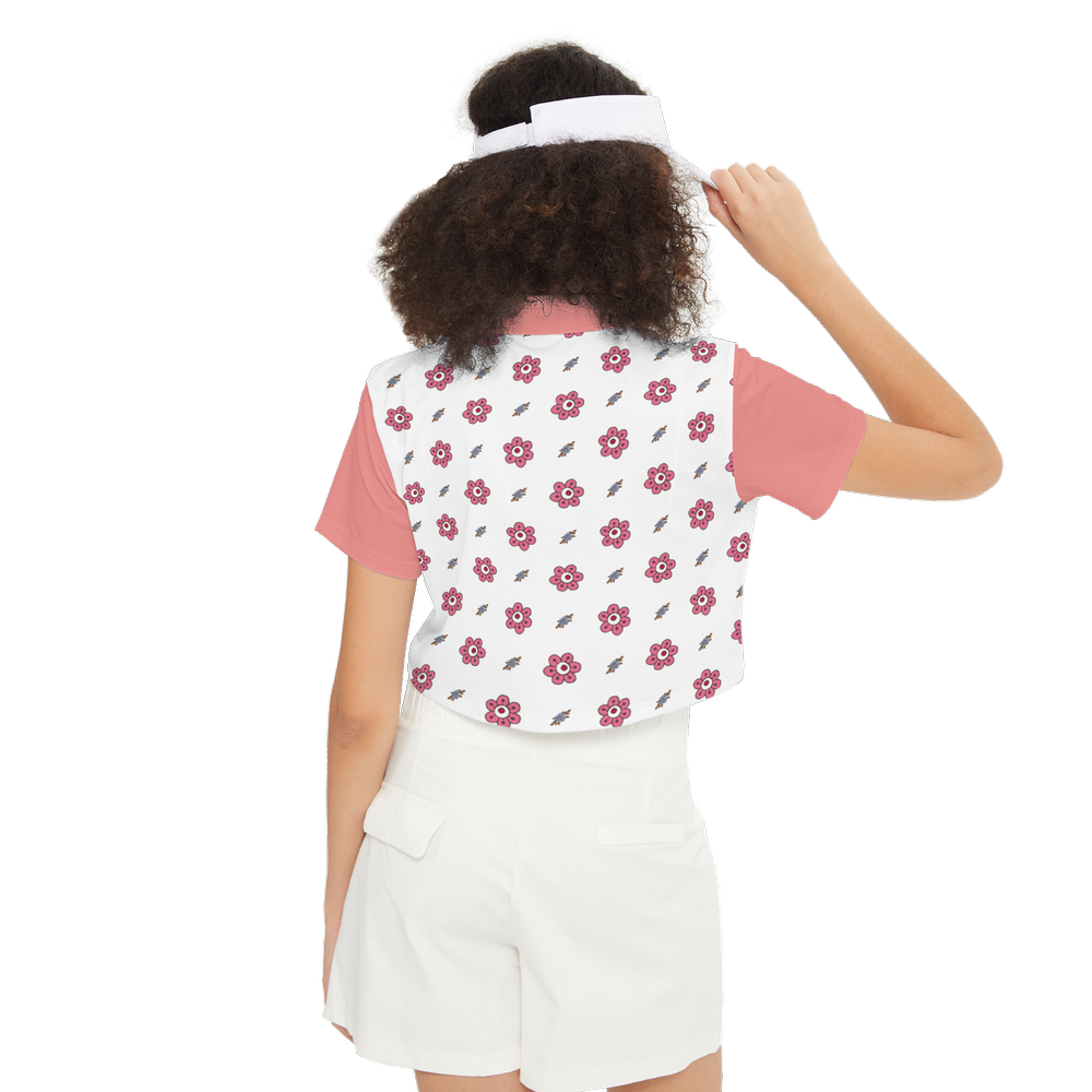 I Love Flowers Short-Sleeve Crop Polo Shirt-Heavyweight 225g