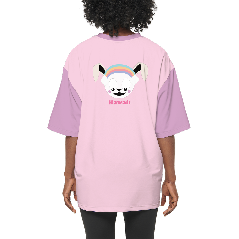 Kawaii Rabbit Rainbow Oversized Short-Sleeve T-Shirt-Heavyweight 225g