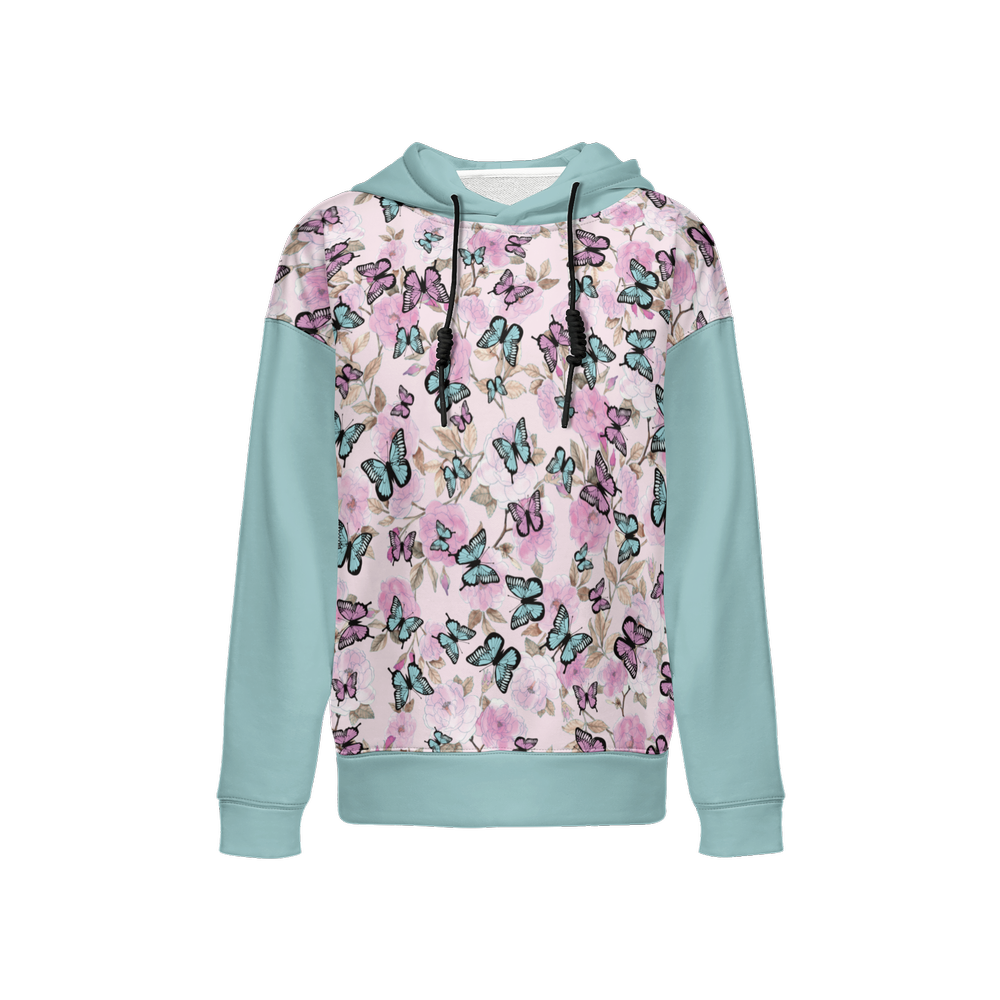 Flowers and Butterflies Pattern Women's Relaxed Fit Hoodie-Super Heavy 375g