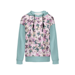 Flowers and Butterflies Pattern Women's Relaxed Fit Hoodie-Super Heavy 375g