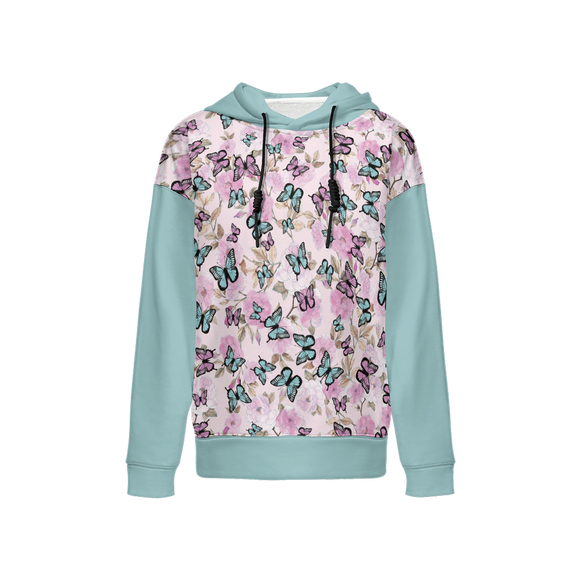 Flowers and Butterflies Pattern Women's Relaxed Fit Hoodie-Super Heavy 375g