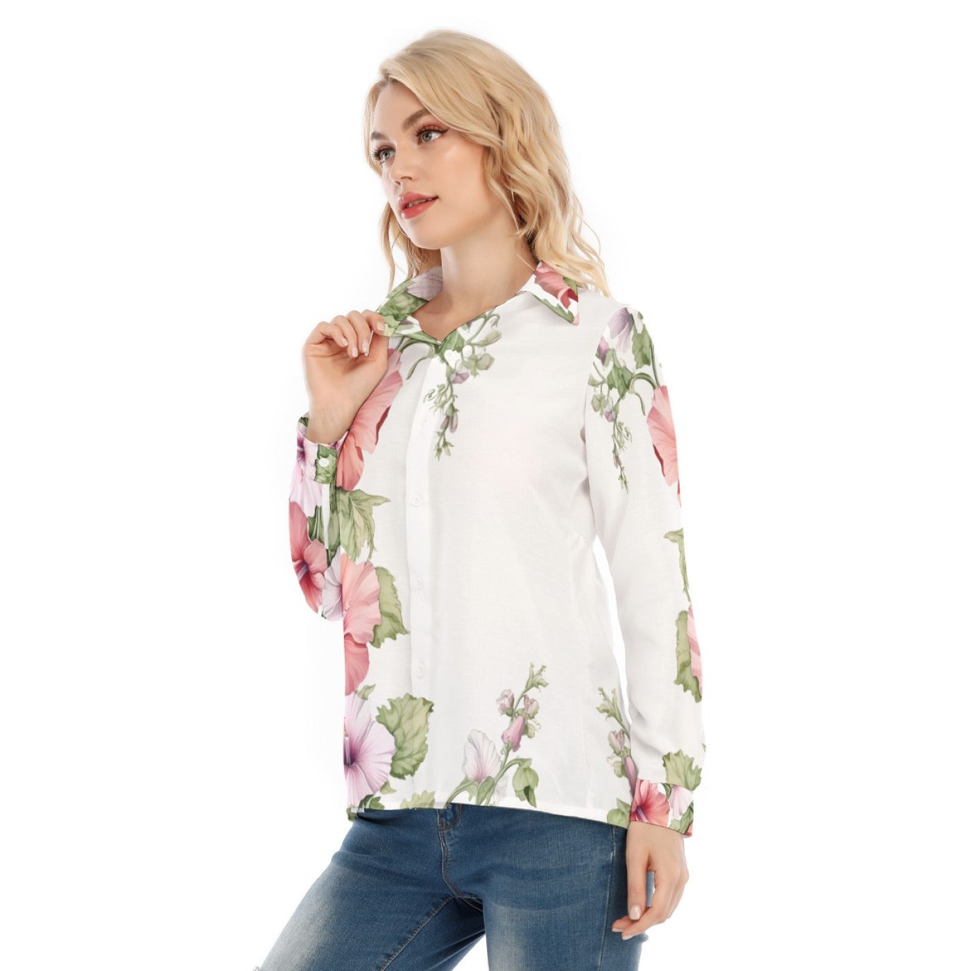 Floral Button Shirt – Pink Flower Loose Fit Blouse