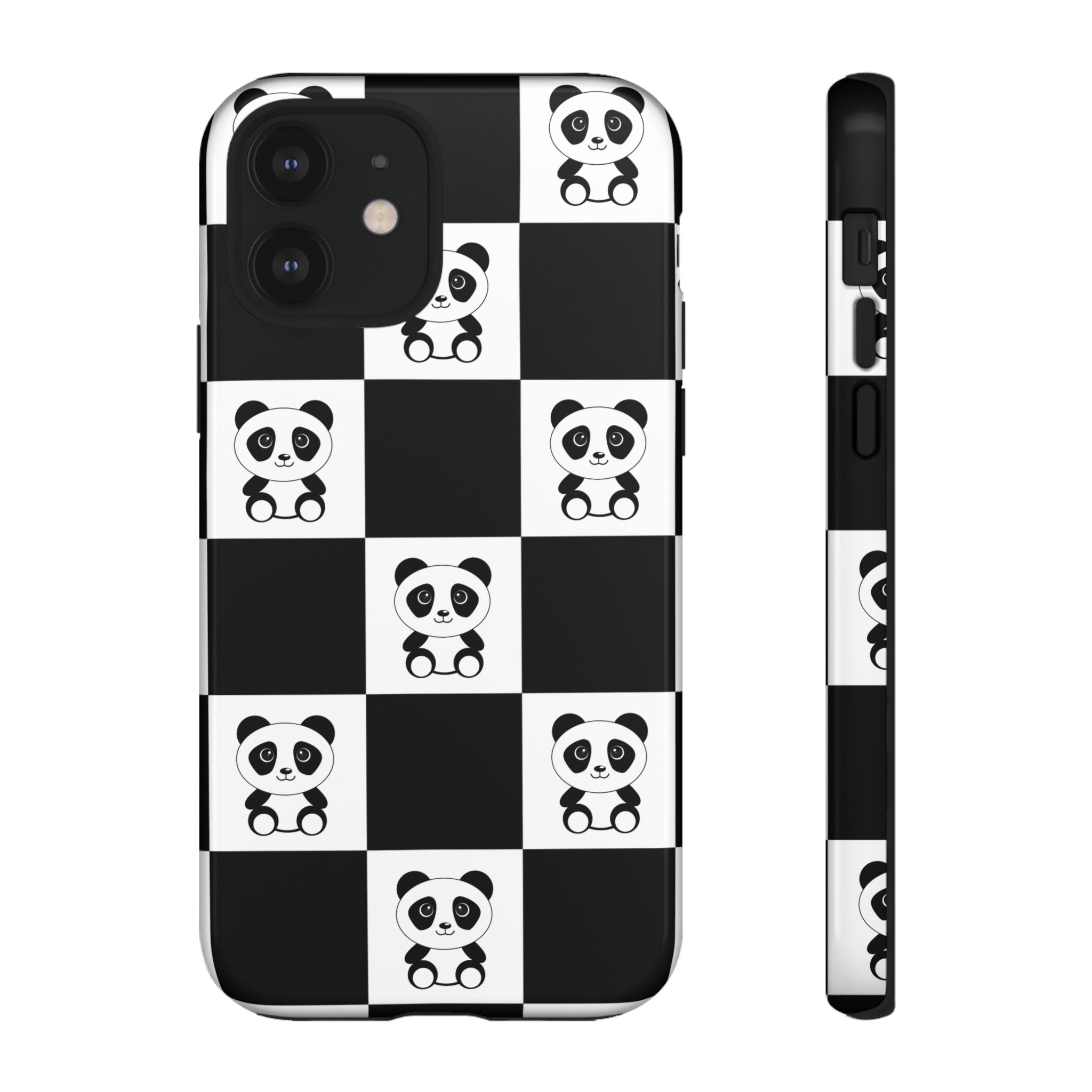 Panda Chessboard Tough Cases, Cute Panda Phone Covers, Chess Pattern iPhone Case, Board Games Phone Accessories, Animal Lover Tech
