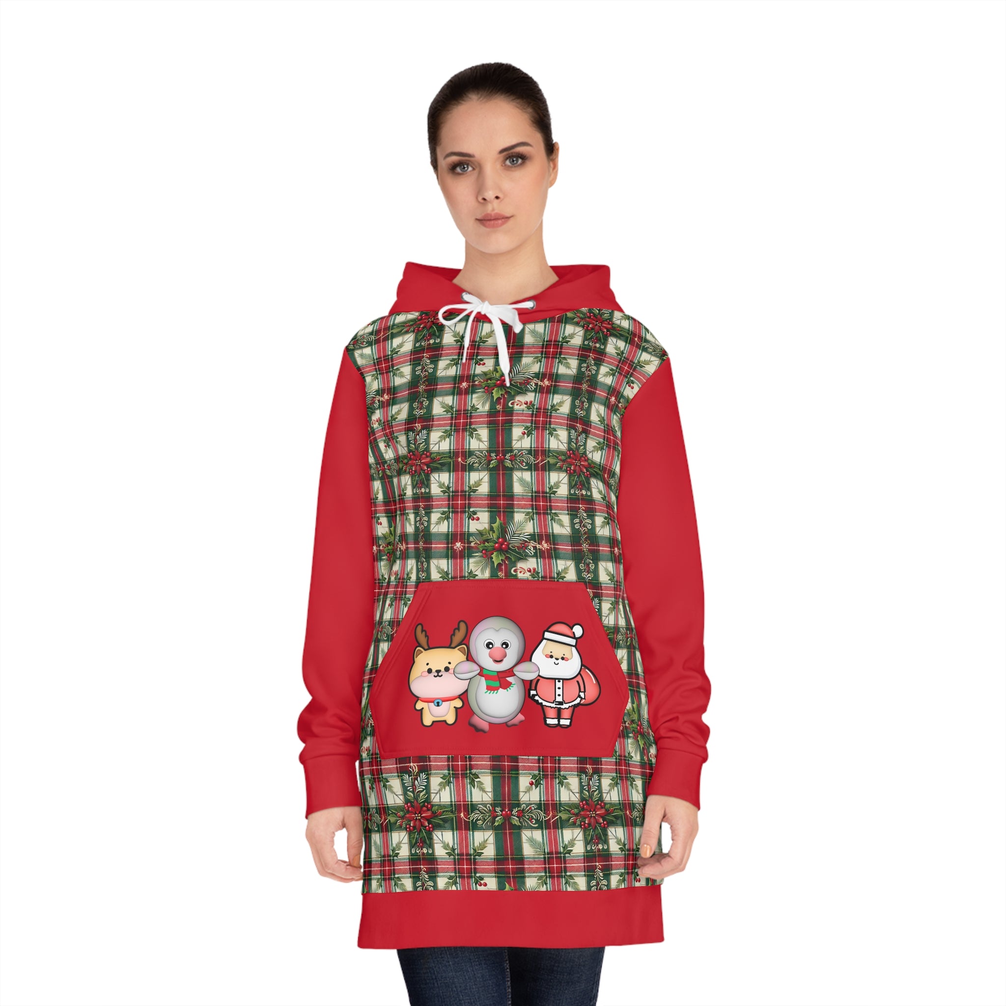 Christmas Pinguin Santa Claus Reindeer Hoodie Dress for Women, Holiday Kawaii Heaven Christmas Pinguin Santa Claus Reindeer Hoodie Dress for Women, Holiday Kawaii Heaven