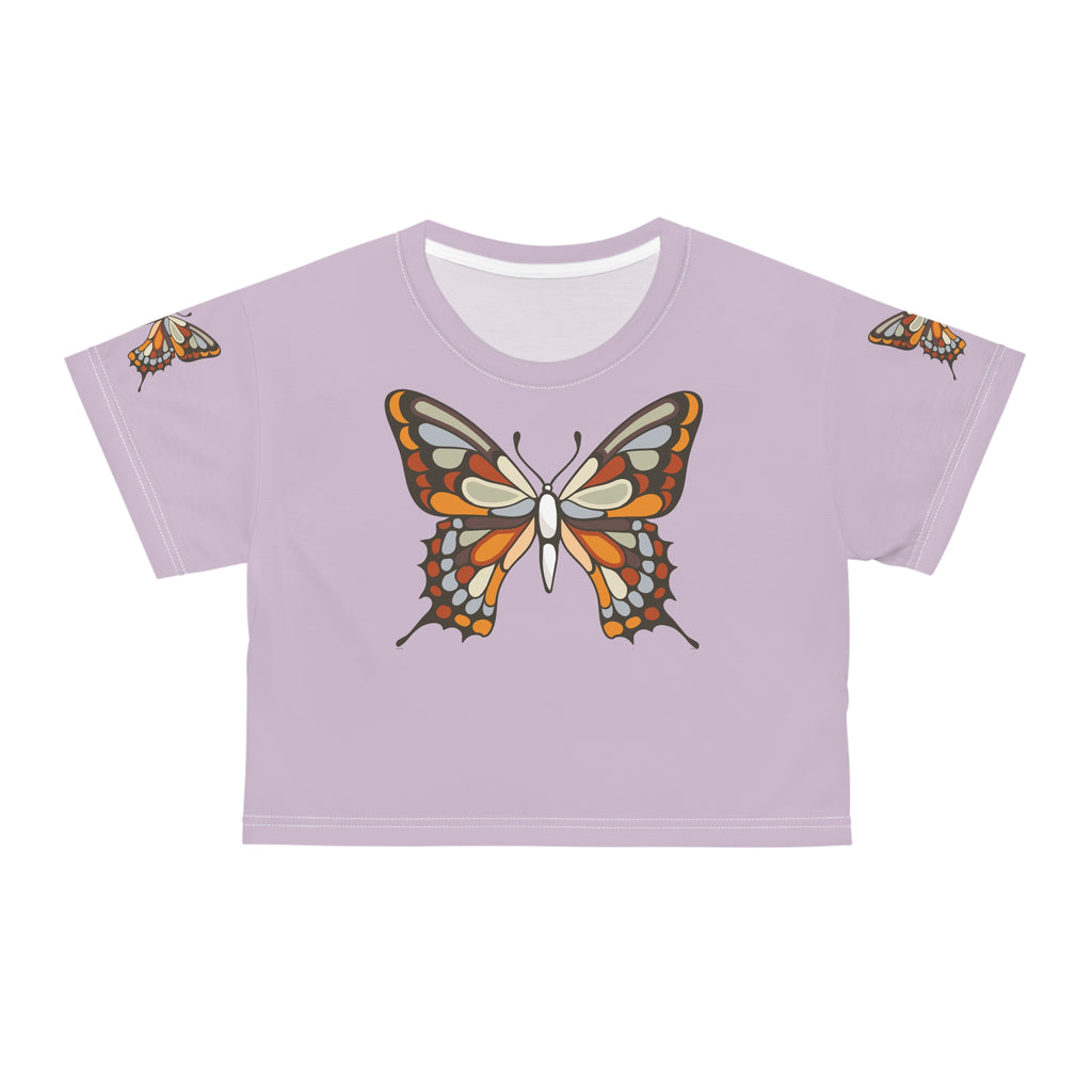 Butterfly Crop Tee, Women's Graphic Shirt, Nature Lover Top, Summer Fashion, Short Sleeve Blouse