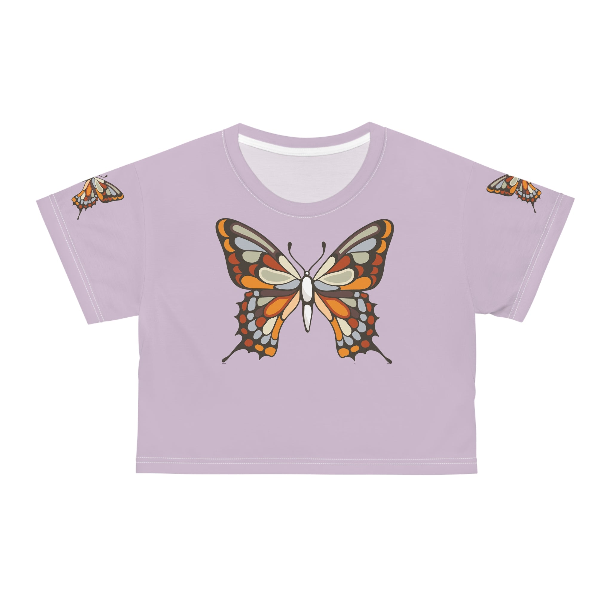 Butterfly Crop Tee, Women's Graphic Shirt, Nature Lover Top, Summer Fashion, Short Sleeve Blouse