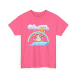 Crazy duck in rainy weather with rainbows and lightning Heavy Cotton Tee