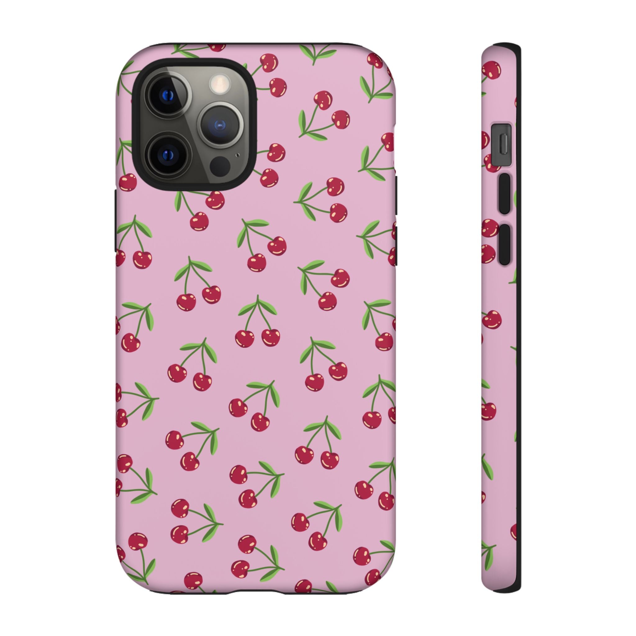 iPhone Cherry Pattern Phone Cases, Floral Tough Cover, Protective Smartphone Shell, Hard Case Gift for Her, Pretty Device Accessories