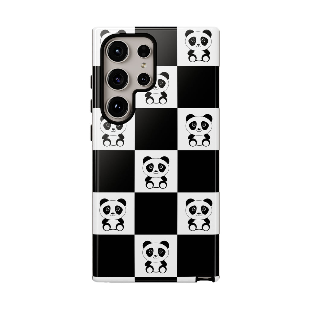 Panda Chessboard Tough Cases, Cute Panda Phone Covers, Chess Pattern iPhone Case, Board Games Phone Accessories, Animal Lover Tech