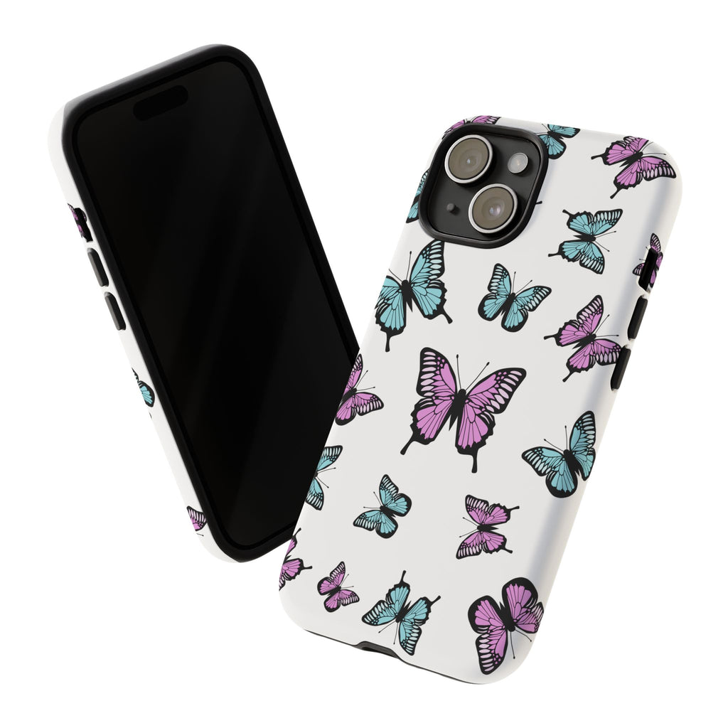 Butterfly Pattern White Background Phone Cases, Protective Cover, Strong Cases, Impact Resistant, Floral Design, Unique Gifts