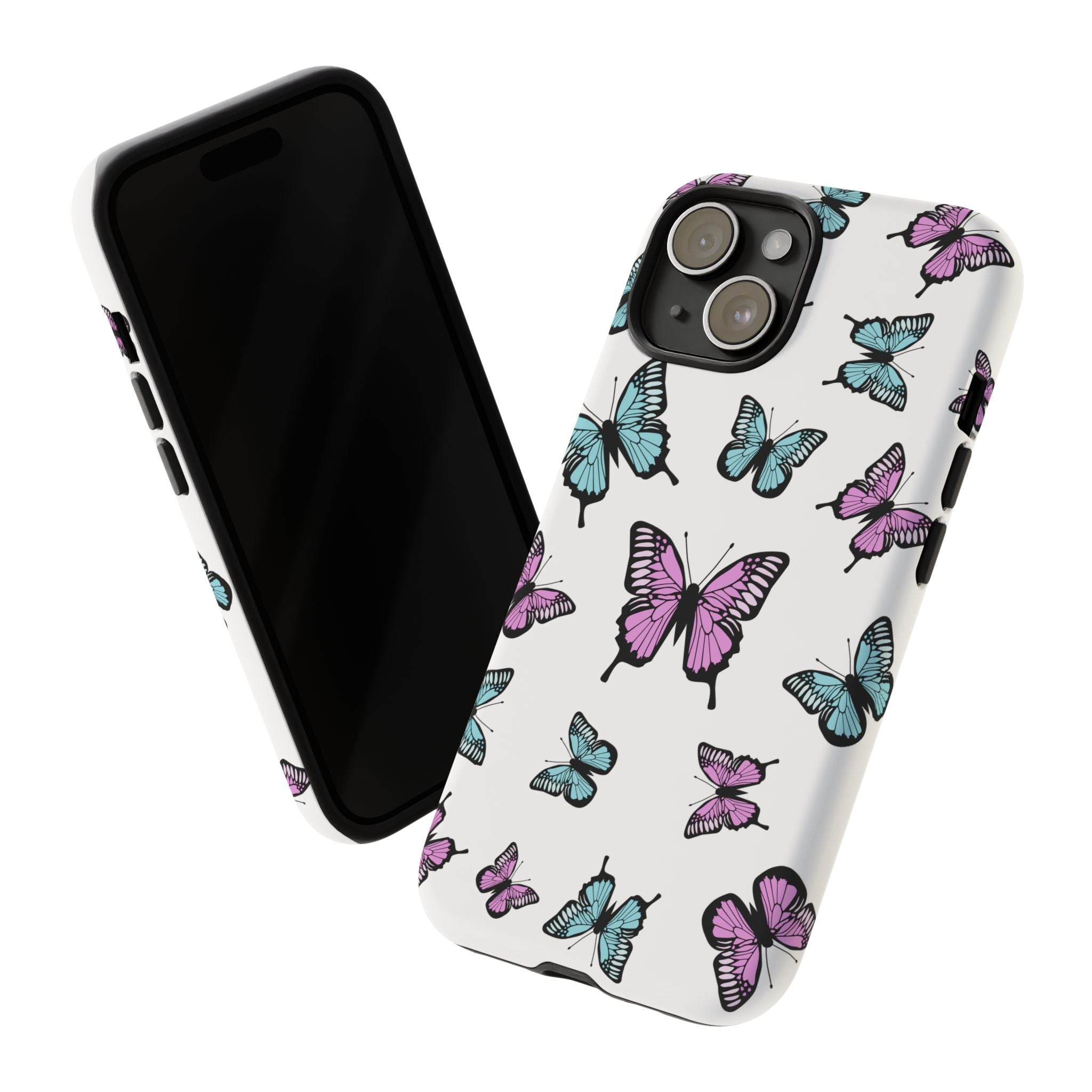 Butterfly Pattern White Background Phone Cases, Protective Cover, Strong Cases, Impact Resistant, Floral Design, Unique Gifts