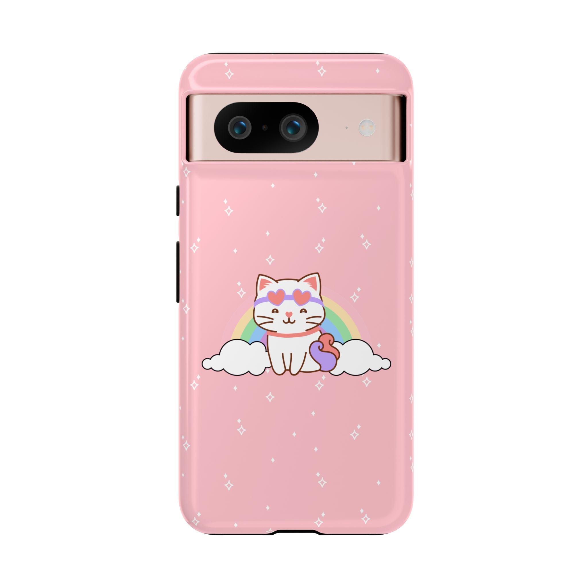 Kawaii Cat Rainbow Tough Cases, Cute Kitty Phone Cover, Protective Phone Case, Adorable Cat Lover Gift, Fun Rainbow Cat Phone Accessories
