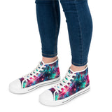 Neon Space High Top Sneakers, Galaxy Print Shoes, Outer Space Sneaker, Women's Fashion Footwear, Trendy Astro Sneaks